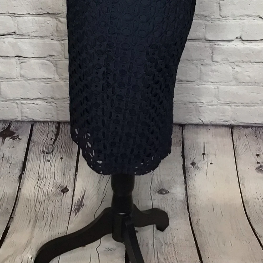 Kenar Navy Blue Eyelet Straight Skirt 2